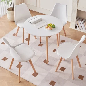 EGOONM Nordic Round Dining Table and Set of 4 Dining Chairs with PU cushion for Dining Room Kitchen Restaurant Balcony Home