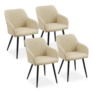 Set of 4 Faux Leather Kitchen Chairs Upholstered Seat with Backrest and Armrest