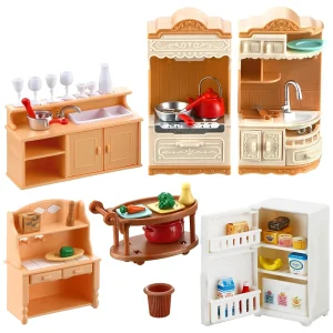 Dollhouse Furniture Kitchen Play Set Miniature Refrigerator 1:12 Mini Food Living Room Sofa Set Pretend Play Accessores Toy