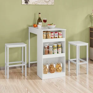 YITAHOME Breakfast Bar Table Set with 2 Stools - Industrial Steel Frame with Footrest and Storage Shelf for Kitchen, Dining, Pub