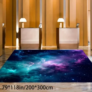 Cosmic Galaxy Print Area Rug,Teal & Purple Nebula Starry Sky Non-Slip Floor Mat Living Room Bedroom,Celestial Home Decor Carpet