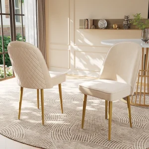 2/4/6 Pcs Modern Beige Velvet Dining Chairs, Gold Metal Legs, Soft Padded Comfort for Dining Room Living Room Study