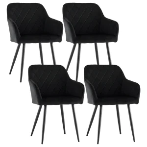 Set of 4 Velvet Upholstered Dining Chairs with Armrests for Kitchen Modern Style Dining Room Furniture