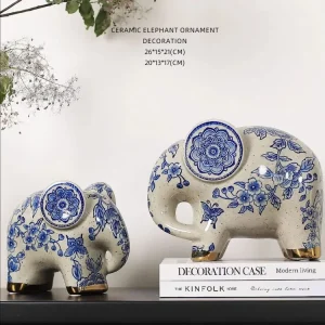 Blue and white porcelain attracts wealth, elephant, new Chinese style housewarming, living room entrance, foyer decoration
