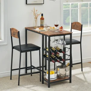 3 Pieces Bar Table Set Bar Counter Table With 2 Footrest Upholstered Chairs Kitchen Dining Table With Storage Shelf for Kitchen