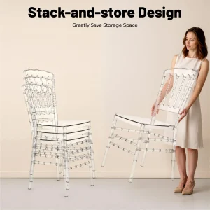 4-Pack Clear PC Chairs Acrylic Stacking Chairs 150kg Clear Dining Chairs Stackable Seating for Home Furniture & Cafe Decor