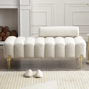 A 53.2" Modern Loveseat Sofa Couch, Upholstered Accent Sofa with Golden Legs and Adjustable Backrest, Small Teddy Fleece Couches